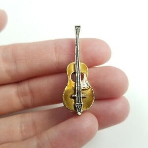 Vintage Enamel String Instrument Brooch, Guitar, Violin, Cello, Music, Estate